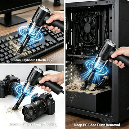 Compressed Air Duster Wireless Handheld Car Vacuum Cleaner, Air Blower 3 in 1 Electric Air Dusters Computer Vacuums Keyboard Cleaner Power Rechargeable Vacuum for Desk Home and Office Dust Cleaning