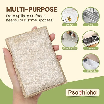 Bamboo Sponges for Dish Washing Reusable Dish Sponge Multi Use Kitchen Sponges Non-Scratch Microfiber Pad for Dishes Pots and Pans, Pack of 10