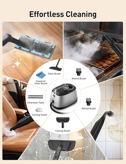 Steam Cleaner, 293°F 58 PSI Powerful Multipurpose Handheld Steam Mop for Home Use, 21 Attachments, 50Oz Capacity, Heavy Duty Steamer for Carpets, Floors, Cars, Tiles, Crack Cleaning, Pearl