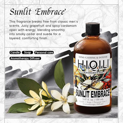HIQILI Sunlit Embrace Fragrance Oil for Diffuser, Candle, Soap & Perfume Making, Floral-Woody Scent, Long Lasting Aroma - 5.07 Fl Oz