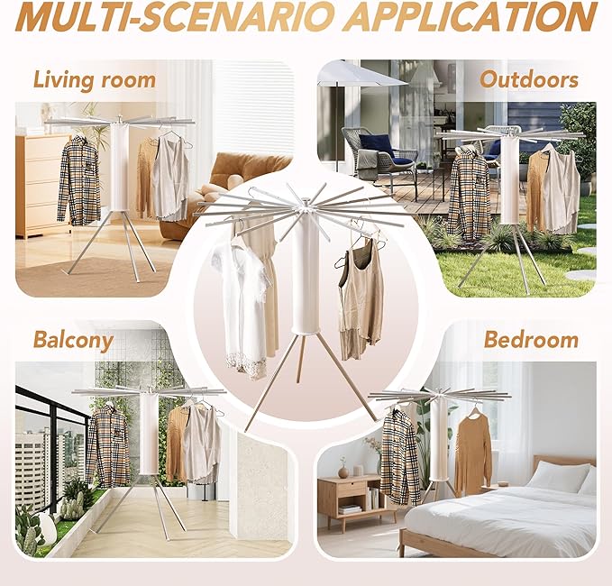 HEILAIYI Tripod Clothes Drying Rack,Space Saving Laundry Drying Rack,Drying Rack Clothing Foldable,Clothes Dryer Rack,Folding Cloth Rack for Laundry,16 Aluminium Poles