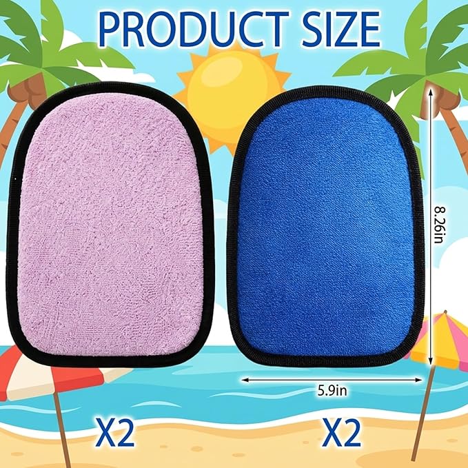 4pcs Sand Remover Mitt, Sand Remover for Beach, Quick Sand Cleaner for Swimming, Beach Volleyball, Children's Sandbox Play and Pet Cleaning, Blue and Pink Color Set
