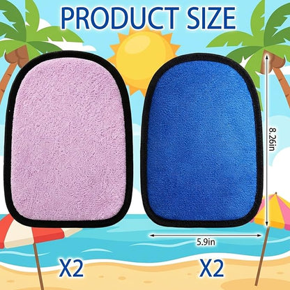 4pcs Sand Remover Mitt, Sand Remover for Beach, Quick Sand Cleaner for Swimming, Beach Volleyball, Children's Sandbox Play and Pet Cleaning, Blue and Pink Color Set