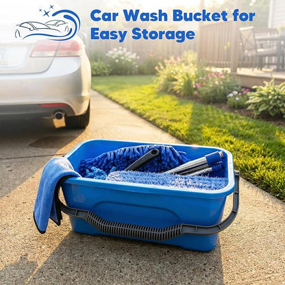 17Pcs Car Wash Kit with Bucket, Car Cleaning Kit with 62" Long Handle Car Wash Brush Mop, Mitt Duster Wheel Brush Detailing Brushes Towel, Car Washing Supplies for Cars RV Truck Exterior and Interior