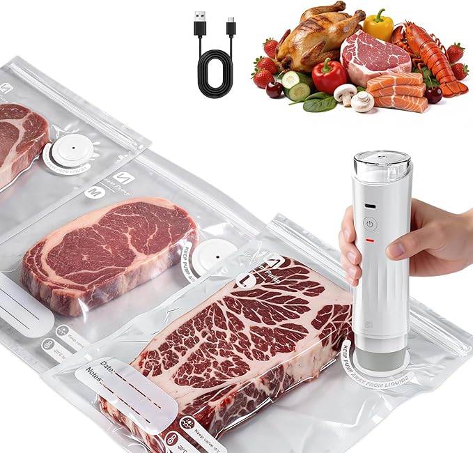 Compact Vacuum Sealer for Food: Handheld Vacuum Sealer with 15 Reusable Bags for Seal Meal Saver, Visible Water Tank Portable Food Sealer, Gifts for Mom, Wife, Chef
