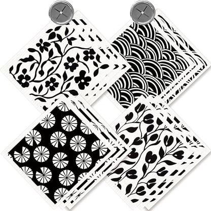 12 Pack Swedish Dishcloths with 2 Push Towel Hooks - Super Absorbent Dish Rags for Washing Dishes, Quick Drying Wash Cloth for Kitchen Cleaning- Black Set