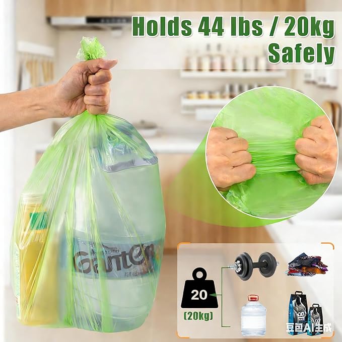 Compostable Trash Bags, Small Disposable Compost Bags 60 Count - Extra Thick & Leak-Proof Compostable Kitchen Garbage Bags for Standard 13 Gal / 50 Liter Trash Cans