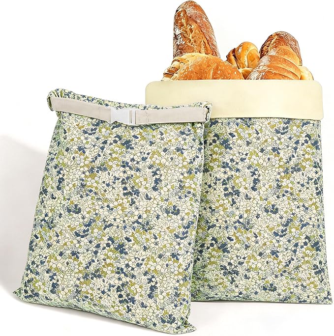 2 Pack XL Reusable Beeswax Bread Bags for Sourdough Baking, Organic Waxed Lined, Cotton Bread Bags for Homemade Bread, Food-Storage Bag to Keep Fresh