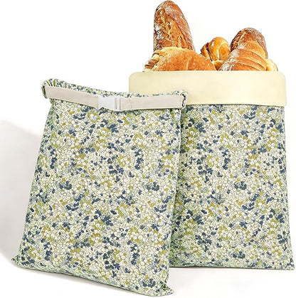 2 Pack XL Reusable Beeswax Bread Bags for Sourdough Baking, Organic Waxed Lined, Cotton Bread Bags for Homemade Bread, Food-Storage Bag to Keep Fresh
