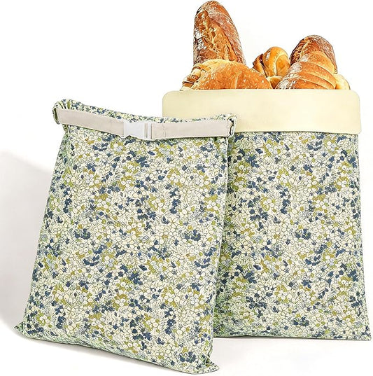 2 Pack XL Reusable Beeswax Bread Bags for Sourdough Baking, Organic Waxed Lined, Cotton Bread Bags for Homemade Bread, Food-Storage Bag to Keep Fresh