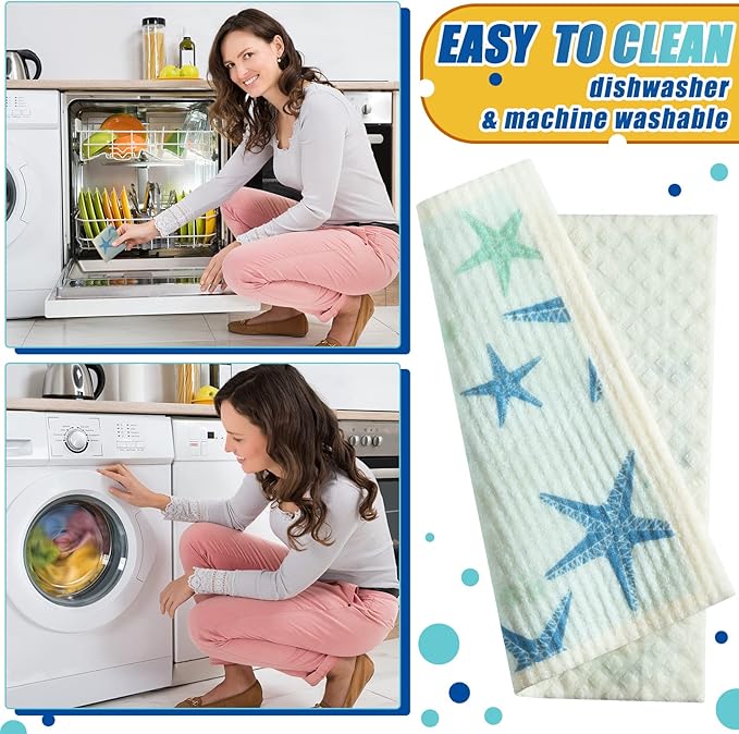 Remagr 6 Pcs Swedish Kitchen Dish Towels Kitchen Cloths Reusable Sponge Cleaning Cloths Absorbent Dish Cloth Quick Drying Washable Cleaning Wipes No Odor Hand Towel (Ocean)