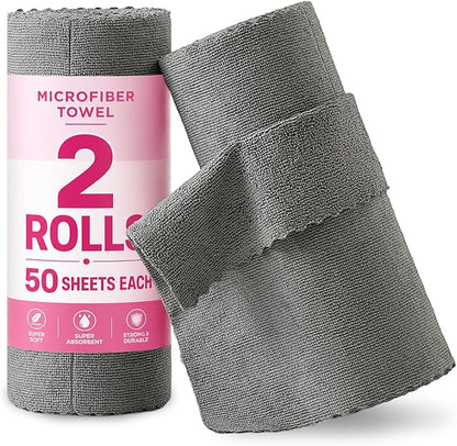 Jessy Home 2 Roll Reusable Paper Towels,100 Sheets Tear Away Microfiber Cleaning Cloth, Lint Free Cleaning Rags for Kitchen, Dishcloth,Household Cleaning Supplies