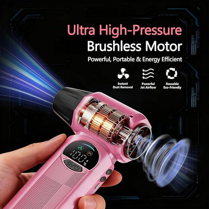 Electric Air Duster for PC Keyboard, Car & Home Cleaning, Powerful Cordless Air Blower with Vacuum Function, Infinite Speed Control, Fast Charging, Compact Rechargeable Dust Cleaner – Pink