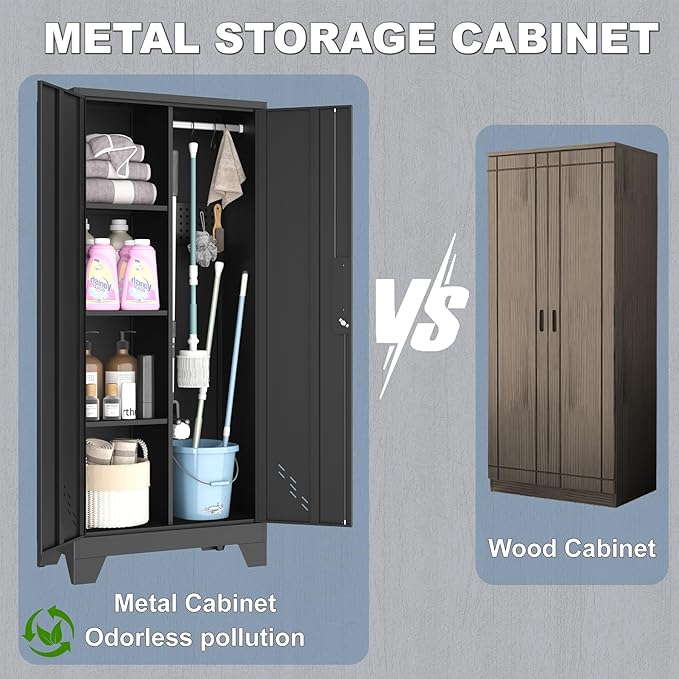 Metal Garage Storage Cabinet for Home,Storage with Doors and Shelves,61" Locking Tool for Office,Garage,Gym,School(61" Home Office Cabinet)