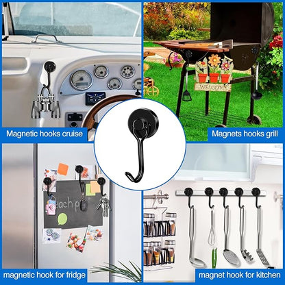 LOVIMAG Hooks, 40lbs+ Magnetic Magnet Hook 2026 Cruise Cabin Ship Essentials Heavy Duty Strong Refrigerator Fridge Hanging for Classroom Beach Vacation Kitchen Grills Home Mug Hanger (6 Pack), Black