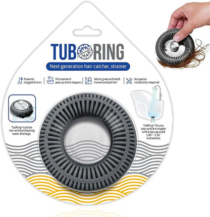 Hair Catcher for Shower Drain & Bathtub – TubRing Pop-Up Drain Protector & Strainer, Reusable Silicone Stopper for Bathroom Clog Prevention, Fits 1.85"–2.16" Drains | Charcoal Gray