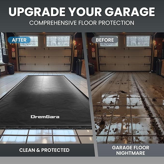 7'9" x 18' Heavy-Duty Garage Floor Mat - 610GSM Commercial-Grade PVC Containment Mat with 1.2" Raised Edges to Trap Water, Mud, Snow & Oil, Waterproof Garage Floor Mat for Cars, Non-Slip