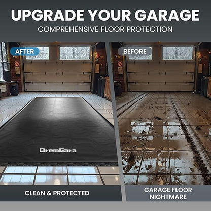 8’6" x 22’ Heavy-Duty Garage Floor Mat - 610GSM Commercial-Grade PVC Containment Mat with 1.2" Raised Edges to Trap Water, Mud, Snow & Oil, Waterproof Garage Floor Mat for Cars, Non-Slip