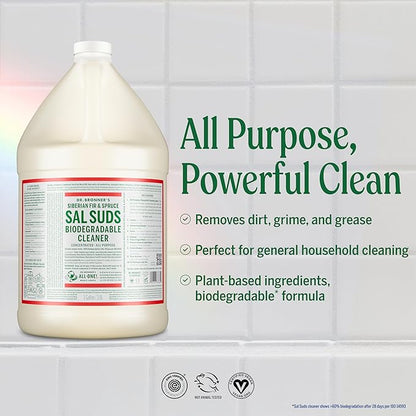 Dr. Bronner's Sal Suds Biodegradable Cleaner (1 Gallon) – All-Purpose Pine Mop Detergent for Floors, Multi-Purpose Household Formula, Dish Degreaser & Laundry Use