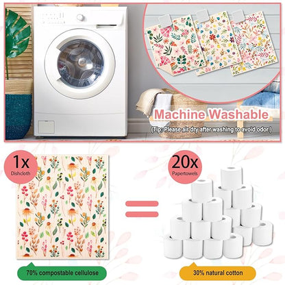 Lucomb 10 Pack Swedish Dishcloths with Hooks, Cellulose Reusable Kitchen Towels Super Absorbent Paper Towels Dish Cloth for Home Kitchen Dishes Cleaning (Quick Drying & Washable Decorative)