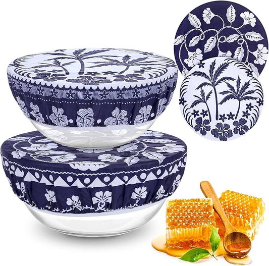 2 Large Reusable Beeswax Bowl Covers for Bread Proofing, 10/12 Inch Elastic Beeswax Wraps Cotton Cloth Sourdough Bowl Covers for Proofing Baskets, Mixer Bowls, Food Storage Containers