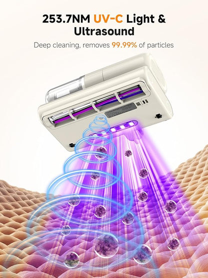 FEPPO Cordless Mattress Vacuum Cleaner, 18Kpa Bed Vacuum with 253.7nm UV-C Light, Ultrasonic, Dust Sensor & LED Display, 52800 BPM Handheld Vacuums for Bed, Sofa, Couch, Crib