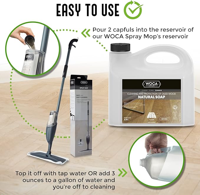 WOCA Natural Soap, White |1L| - Concentrated Wood Cleaner for oil finished hardwood floors, tables, millwork, cutting boards, countertops and butcher block
