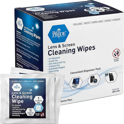 MED PRIDE Anti-Fog Lens & Screen Cleaning Wipes, Premoistened, Scratch-Free & Anti-Static Eyeglass & Electronics Wipes, Individually Wrapped, Ideal for Glasses, Cameras, Phones & Laptops (400)