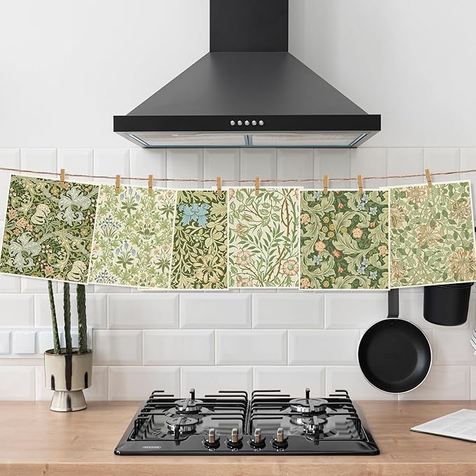 JarThenaAMCS 6 Pcs William Morris Swedish Dishcloths Vintage Greenery Floral Kitchen Towels Botanical Reusable Cotton Absorbent Dish Towels for Home Housewarming Cleaning, 7 x 8 Inch