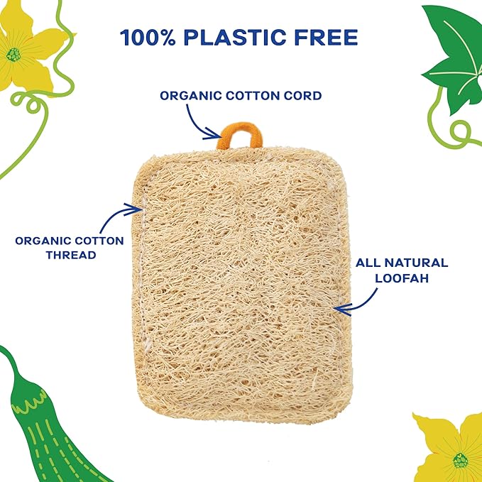 All Natural Loofah Kitchen Sponge (4 Pack) - Eco Friendly Sponges - Compostable Sponge - Biodegradable Sponges Kitchen - Natural Sponges for Dishes