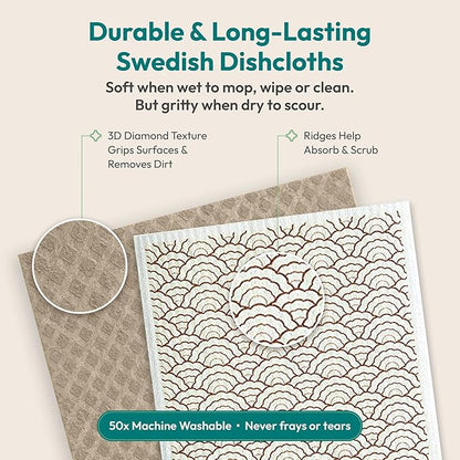 FEBU Swedish Dishcloths for Kitchen | 5 Pack Watercolor Reusable Paper Towels Washable | Swedish Dish Towels | Non-Scratch Cellulose Sponge Cloths | No Odor, Biodegradable Cleaning Cloths