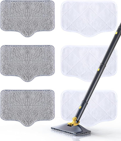 Steam Mop Pads with Washable and Reusable, 6 Pack Replacement, 2 Material Types Accessories Compatible With Steamer Mop for Cleaning Floors and Carpets, White and Gray