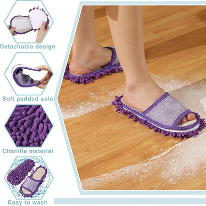 Wesiti 4 Pairs Washable Mop Slippers Microfiber Funny Mop Shoes Floor Cleaning Slippers for Women Home Floor(Simple,Brown, Blue, Purple, Beige)