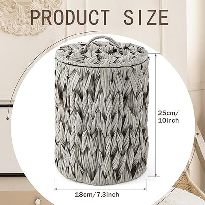 Ctosree 1.3 Gallons Small Trash Can with Lid Handle Boho Woven Braided Bathroom Waste Basket Trash Can with 100 Garbage Bags for Bedroom Office Laundry(Grey, Braided Polypropylene)