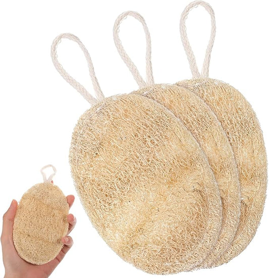 3 Pcs Natural Loofah Dish Sponge, 12X8 CM Loofah Kitchen Sponge, Oval Shape Loofah Sponge for Dishes, Eco Friendly for Non-Stick Cookware and Kitchen Deep Cleaning