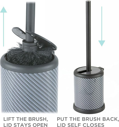Bath Bliss Toilet Brush and Holder | Self Closing Lid | 360 Degree Brush Head | Bathroom Cleaning | Compact Size | Storage and Organization | Carbon