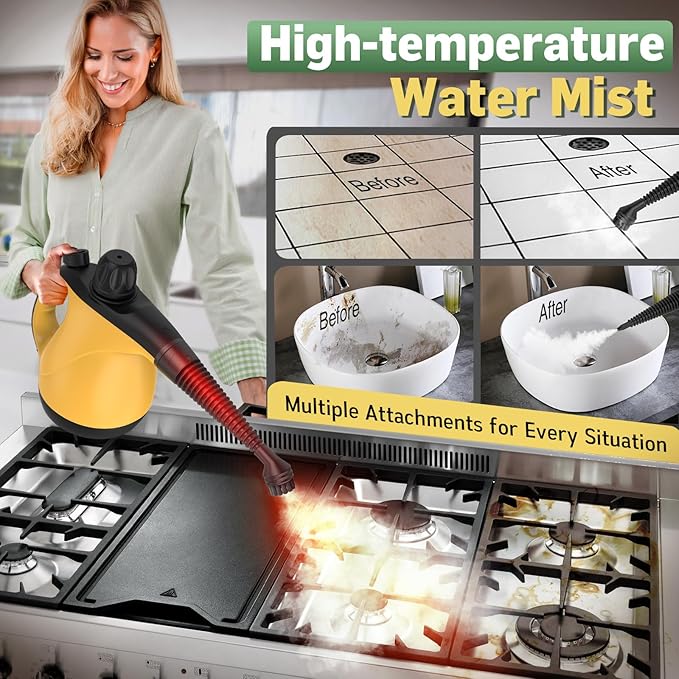 Multi-Surface Pressurized Handheld Steam Cleaner with 11Pcs Accessories, Chemical-Free Portable Steamer for Cleaning, Hand Held Steam Cleaner for Home|Car|Furniture|Floor|Tile|Grout|More