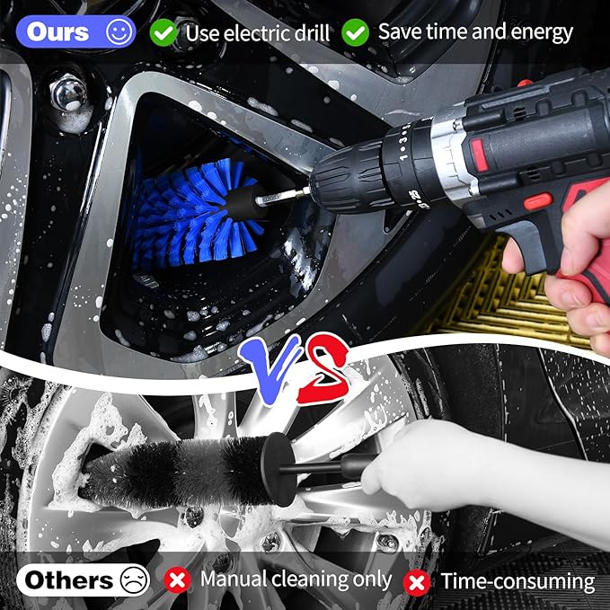 Drill Brush for Car Wheel and Bottle, Highly Dense and Durable Car Cleaning Brush for Wheels, Rims, Engines, Exhaust, Bottle