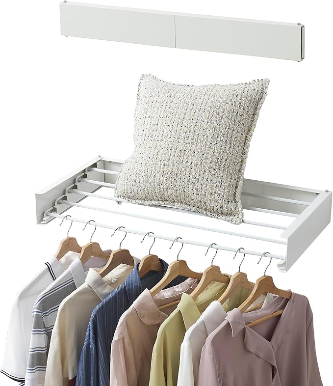 RFOUO Clothes Drying Rack, Laundry Hanging Rack Collapsible, Wall Mounted Drying Rack for Laundry, Foldable Drying Rack Indoor Outdoor, 31.5" Wide, 5 Aluminum Rods, 60 lb Capacity (White 31.5")