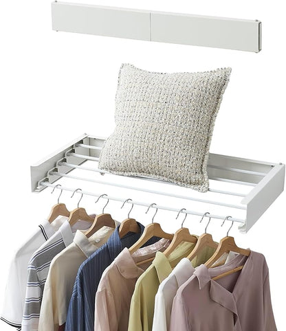 RFOUO Clothes Drying Rack, Laundry Hanging Rack Collapsible, Wall Mounted Drying Rack for Laundry, Foldable Drying Rack Indoor Outdoor, 31.5" Wide, 5 Aluminum Rods, 60 lb Capacity (White 31.5")