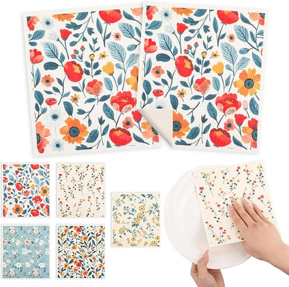 wlich 5PCS Swedish Dishcloths for Kitchen, Reusable Dish Rags for Washing Dishes with Clips, Non-Scratch Kitchen Towels and Dishcloths Sets, Washable Swedish Dish Cloths, No Odor(Plant)