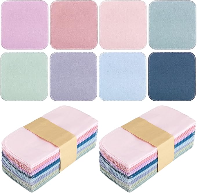 Kinlop 24 Pcs Lunchbox Cloth Napkins Bulk Reusable 2 Ply 8" x 8" Colorful Flannel Wipes Washable Soft Cotton Sturdy Absorbent Cloth Placemats for Spring Summer Dining Home Party Solid Color