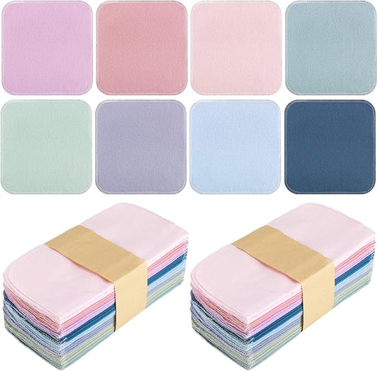 Kinlop 24 Pcs Lunchbox Cloth Napkins Bulk Reusable 2 Ply 8" x 8" Colorful Flannel Wipes Washable Soft Cotton Sturdy Absorbent Cloth Placemats for Spring Summer Dining Home Party Solid Color