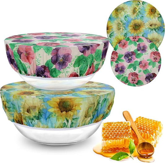 2 Large Reusable Beeswax Bowl Covers for Bread Proofing, 10/12 Inch Elastic Beeswax Wraps Cotton Cloth Sourdough Bowl Covers for Proofing Baskets, Mixer Bowls, Food Storage Containers