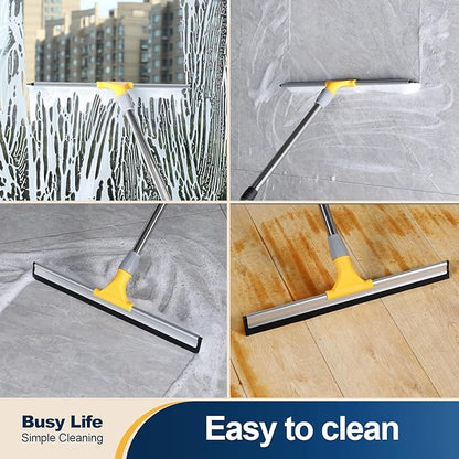 Yocada Rubber Floor Squeegee 17.7" TPR Blade Scrubber Broom 61.8inch Pole Household Broom for Garage Courtyard Shower Bathroom Floor Marble Glass Tile Water Foam Pet Hair Removal Cleaning