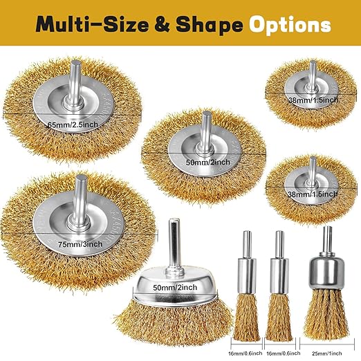 9 Pcs Carbon Steel Wire Brush for Drill Rust Removal Kit,Wire Wheels and Pen Metal Wool Brushes Drill Attachments Cup for Corrosion and Scrubbing Surfaces,1/4-Inch Round Shank