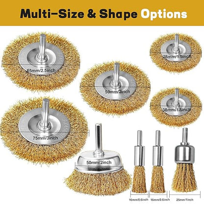 9 Pcs Carbon Steel Wire Brush for Drill Rust Removal Kit,Wire Wheels and Pen Metal Wool Brushes Drill Attachments Cup for Corrosion and Scrubbing Surfaces,1/4-Inch Round Shank