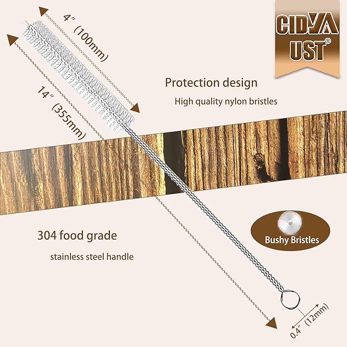 14-inch Straw Cleaner Brush Extra Long，Straw Brush Extra Long with 304 Stainless Steel and Nylon Bristles Straw Brush for Baby Bottles, Glass/Silicone Straws or Hummingbird Feeders.