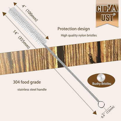 14-inch Straw Cleaner Brush Extra Long，Straw Brush Extra Long with 304 Stainless Steel and Nylon Bristles Straw Brush for Baby Bottles, Glass/Silicone Straws or Hummingbird Feeders.