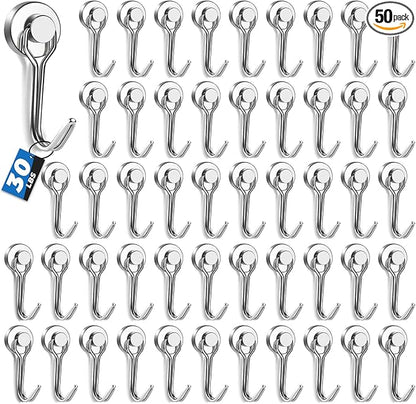 E BAVITE Swivel Swing Silver Magnetic Hooks,30LBS Powerful Strong Neodymium Rare Earth Magnet Hook. Perfect for Refrigerator, Kitchen and Other Surfaces, Pack of 50